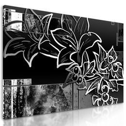 Obraz abstraktní květina v černobílém provedení