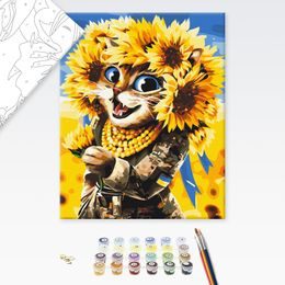 Malování podle čísel odvážná kočka se slunečnicemi