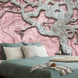 Samolepící tapeta abstraktní malovaný strom s růžovým detailem