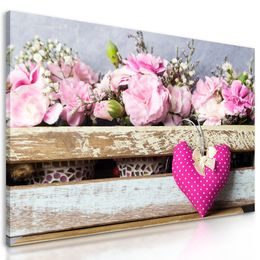 Obraz květiny karafiátu a růžové srdíčko