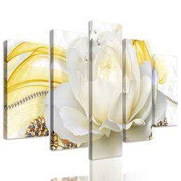 5-dílný obraz luxusní květ s perlami