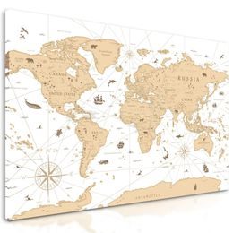 Obraz mapa světa s historickým nádechem v béžovém provedení