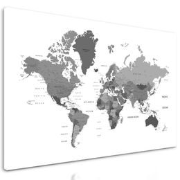 Obraz mapa světa v černobílém provedení