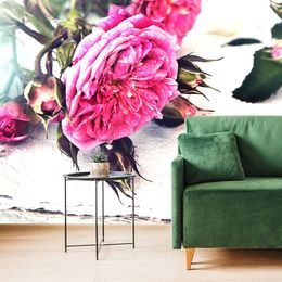 Okouzlující samolepící fototapeta růže na pergamenu