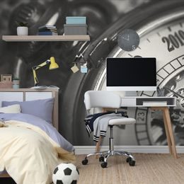 Neobyčejná černobílá samolepící fototapeta kapesní hodinky