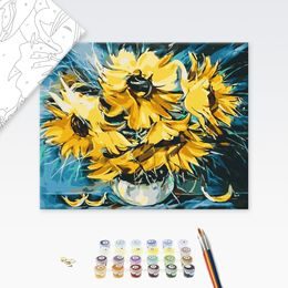 Malování podle čísel váza se slunečnicemi