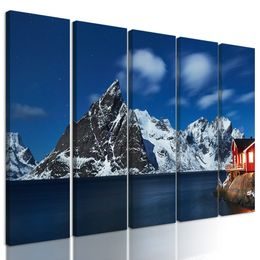 5-dílný obraz nádherné noční Lofoty