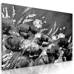 Obraz malba divokých máků v černobílém provedení