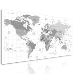 Obraz přehledná šedá mapa světa na bílém pozadí