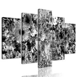 5-dílný obraz květiny v černobílém provedení