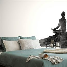 Samolepící tapeta černobílá silueta meditující ženy