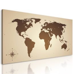 Obraz moderní mapa světa v sépiovém provedení