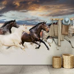 Okouzlující samolepící tapeta stádo cválajících koní