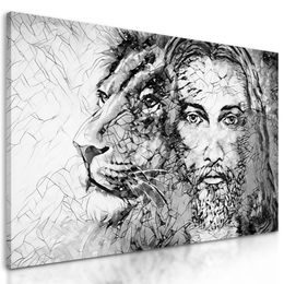 Obraz Ježíš s králem zvířat v černobílém provedení