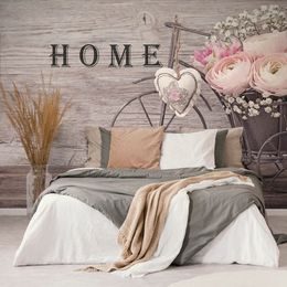 Tapeta vintage kolo s květinami a nápisem Home