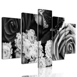 5-dílný obraz nádherná sváteční kytice v černobílém provedení