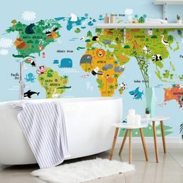 Samolepící tapeta dětská mapa s kreslenými zvířátky