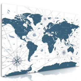 Obraz mapa světa s historickým nádechem v modrém provedení