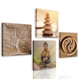 Set obrazů Feng Shui v zemitých barvách
