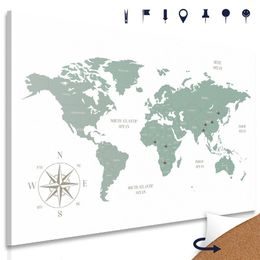 Obraz na korku jednoduchá mapa světa v zeleném provedení