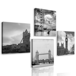 Set obrazů deštivý Londým v černobílém provedení
