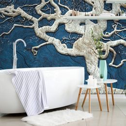 Samolepící tapeta abstraktní malovaný strom s modrým detailem