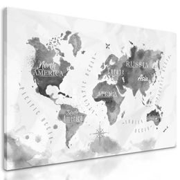 Obraz umělecká mapa světa v černobílém provedení