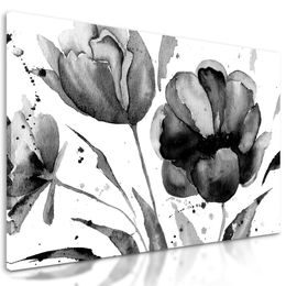 Obraz malované tulipány v černobílém provedení