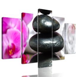 5-dílný obraz meditační Zen kameny