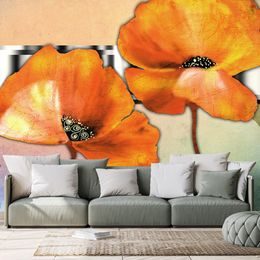 Samolepící tapeta květiny máku s orientálním nádechem