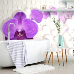 Samolepící tapeta fialová orchidej s abstraktním pozadím