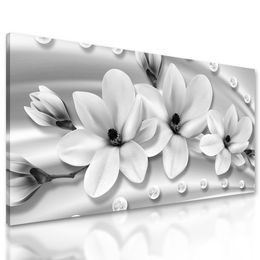 Obraz černobílé luxusní květiny na bronzovém pozadí