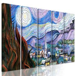5-dílný obraz imitace Hvězdné noci od Van Gogha