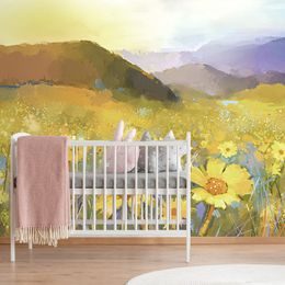 Tapeta louka sedmikrásek v záři slunce