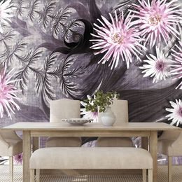 Samolepící tapeta růžové květiny na abstraktním pozadí