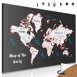 Obraz na korku mapa světa na černém pozadí