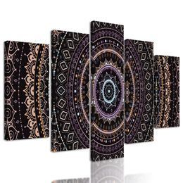 5-dílný obraz zajímavá Mandala ve fialových barvách