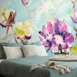 Samolepící tapeta jedinečné fialové a žluté květy