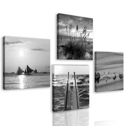 Set obrazů písečná pláž v černobílém provedení