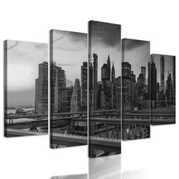 5-dílný obraz noční New York v černobílém provedení