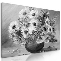 Obraz černobílé květiny ve vintage provedení