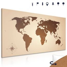 Obraz na korku moderní mapa světa v sépiovém provedení