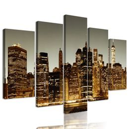 5-dílný obraz noční New York