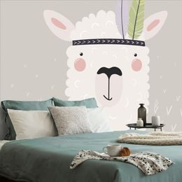 Samolepící tapeta dobrodužná lama s peříčky