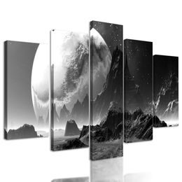 5-dílný obraz neznámá futuristická planeta v černobílém provedení