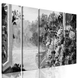 5-dílný obraz vintage kytice v černobílém provedení