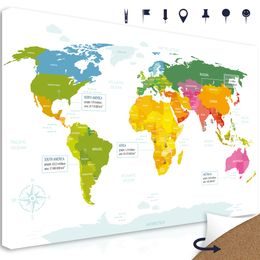 Obraz na korku poutavá mapa světa v okouzlujícím barveném provedení