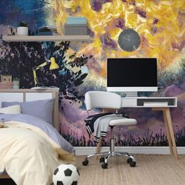 Samolepící tapeta zářivá planeta na abstraktní obloze