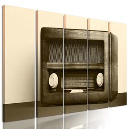 5-dílný obraz staré rádio v sépiovém provedení
