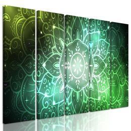 5-dílný obraz Mandala s vesmírným pozadím v zeleném provedení